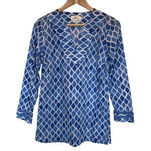 Vineyard Vines 100% Cotton Geometric Print Popover V-Neck Tunic - Women's XS